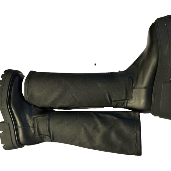 Zara Black Leather Knee High Lug Boots - Picture 5 of 8